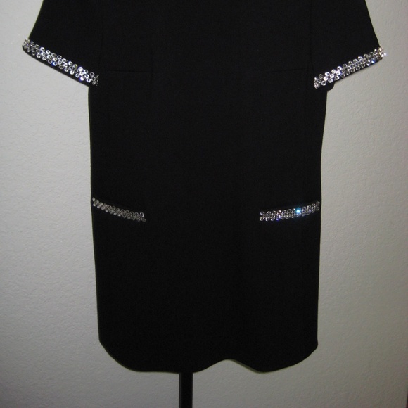 60s Style Black Wool Saint Laurent Mini Dress with Crystal Detail 36FR - Picture 3 of 9